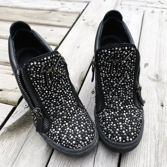 GIUSEPPE ZANOTTI - Black Suede Wedge Trainer With Crystals - Picture 5 of 5